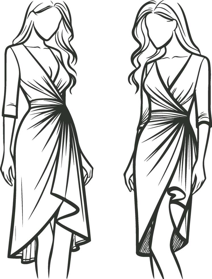 Elegant Evening Wrap Dress Outline vector
