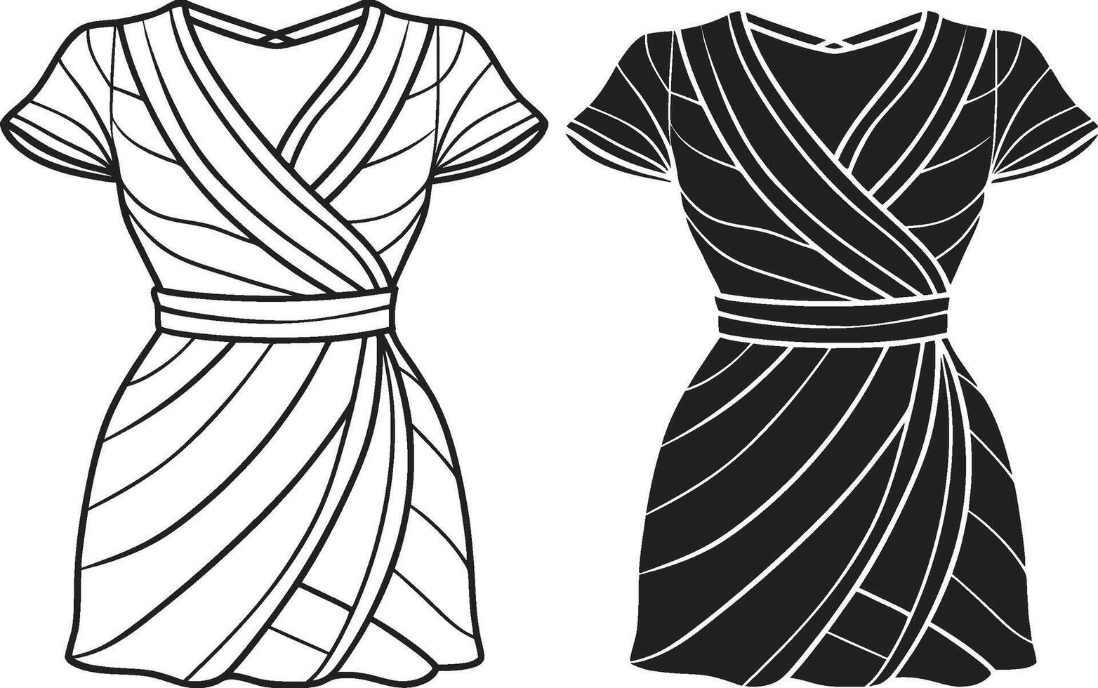 Asymmetrical Wrap Dress Sketch Design vector