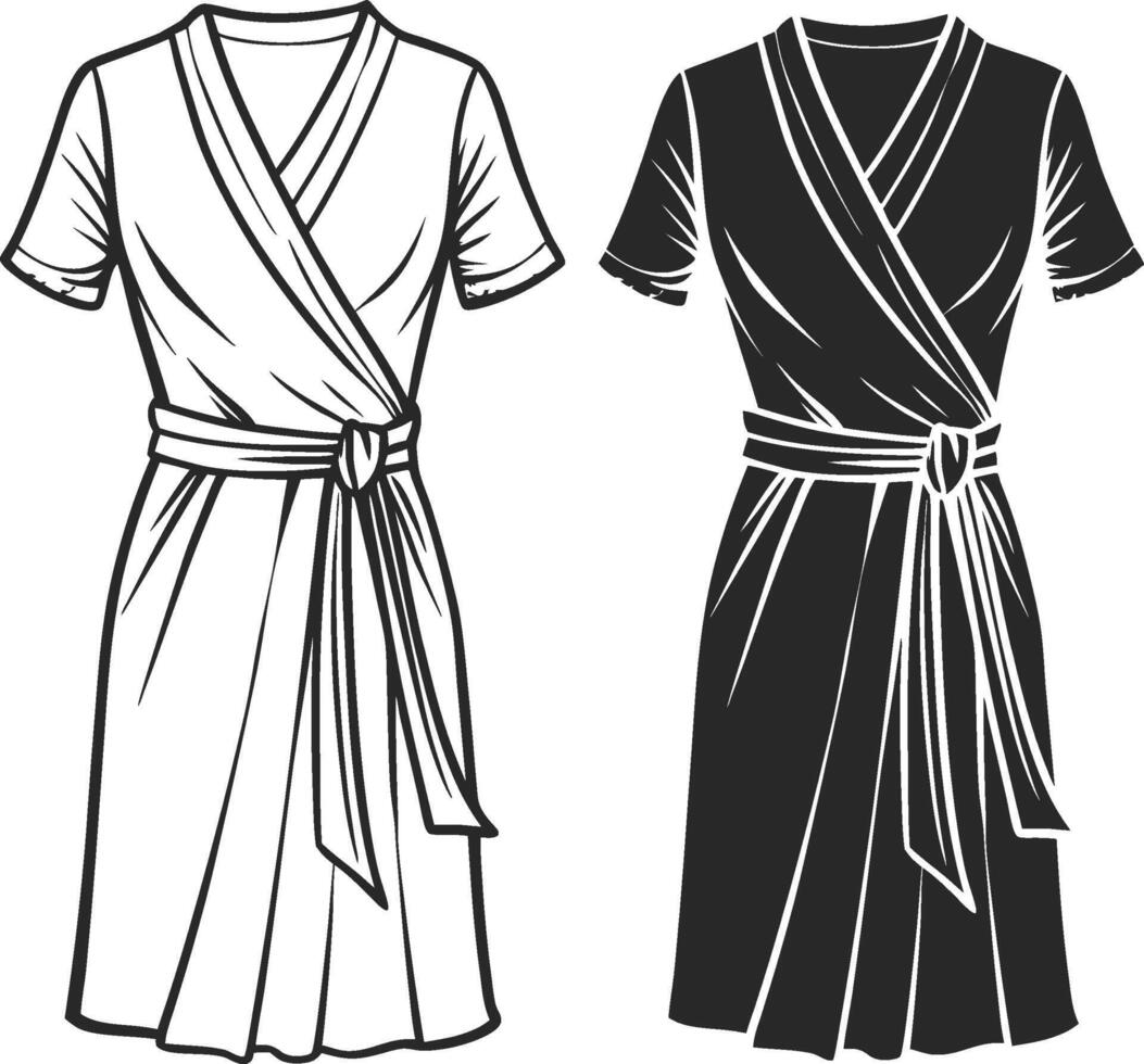 Modern Fringe Wrap Dress Line Art vector