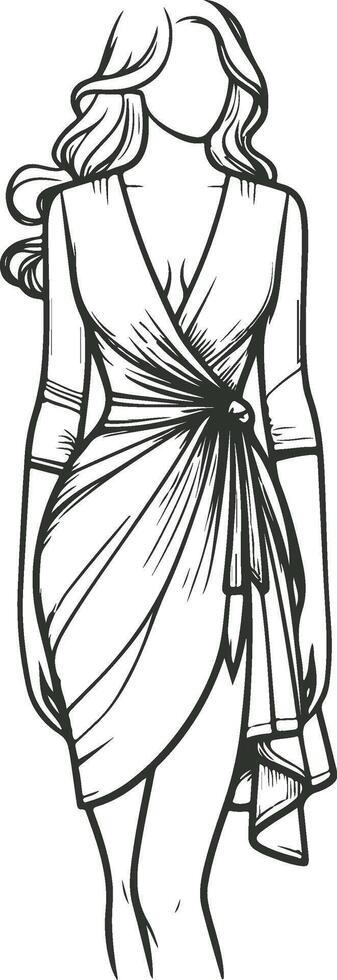 Festival Style Wrap Dress Outline Design vector