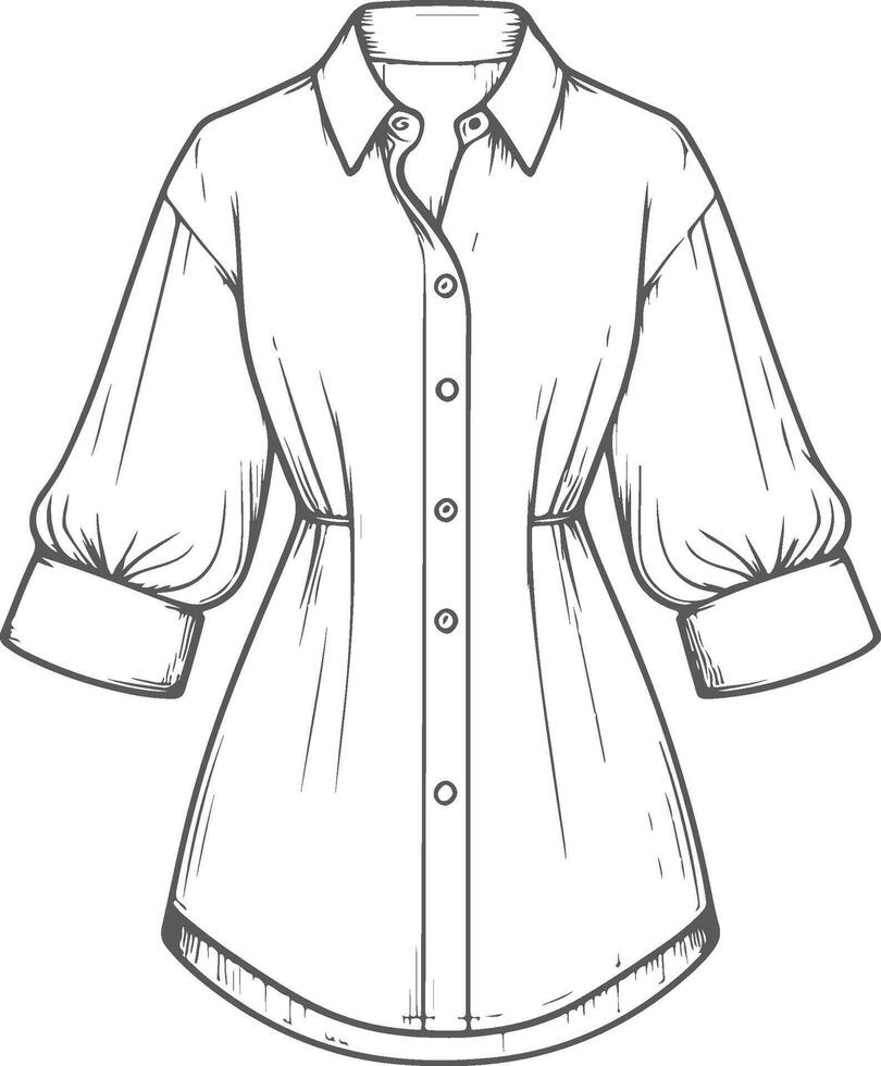 Straight Hem Shirt Dress Line Art vector