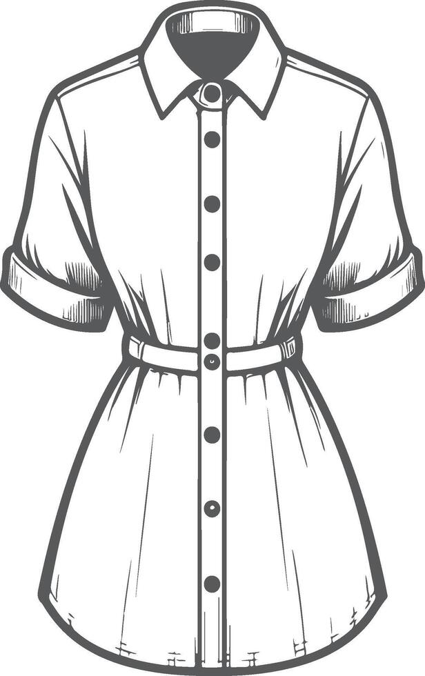 Flared Hem Shirt Dress Sketch vector