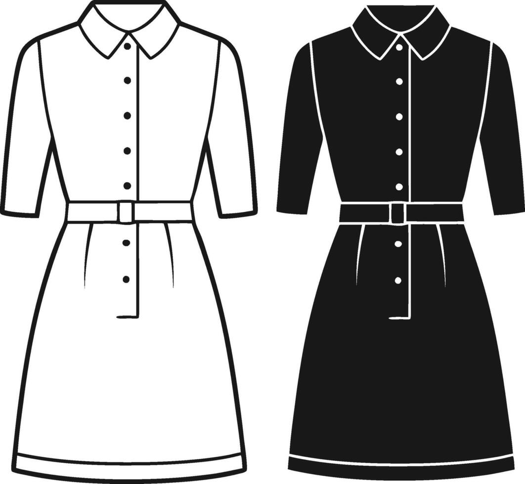 Wide Hem Shirt Dress Sketch Design vector