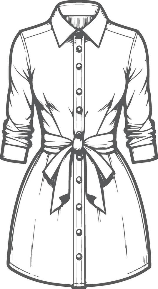 Ruffle Sleeve Shirt Dress Sketch Outline vector