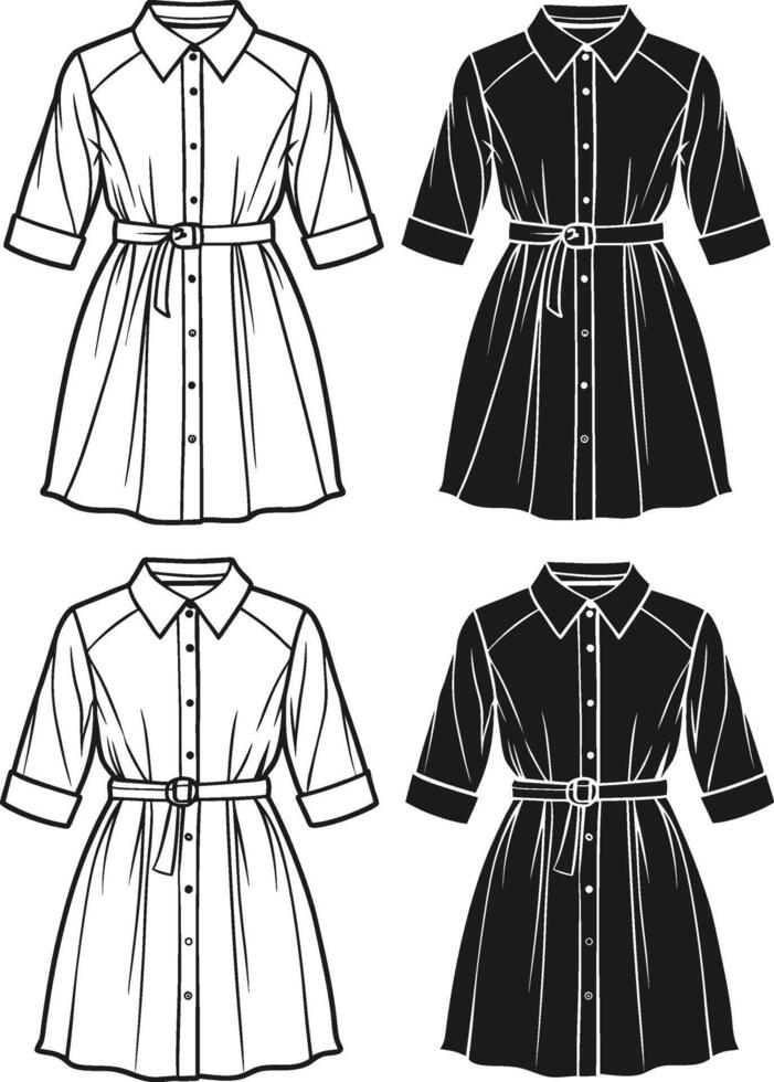 Utility Shirt Dress Line Art Outline vector