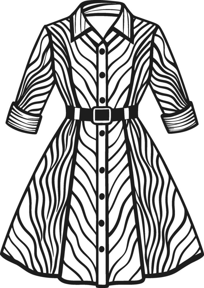 Drop Waist Shirt Dress Outline vector