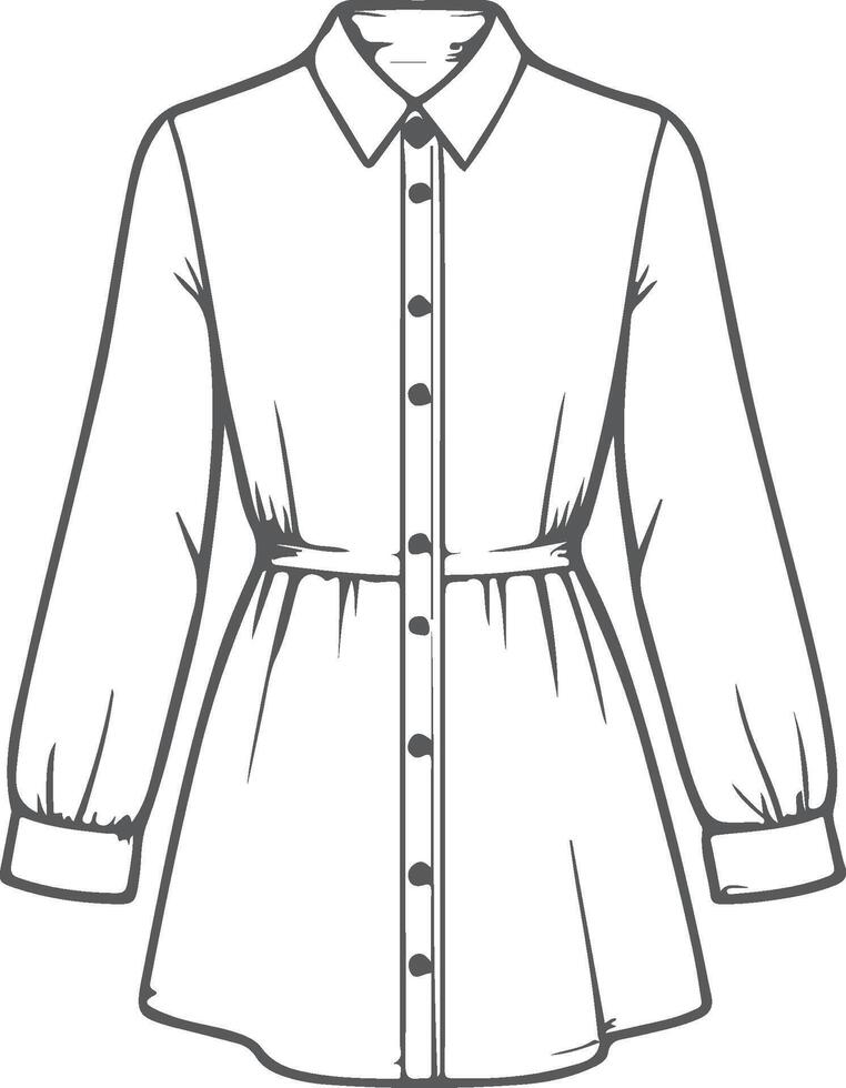 Balloon Sleeve Shirt Dress Line Art Design vector
