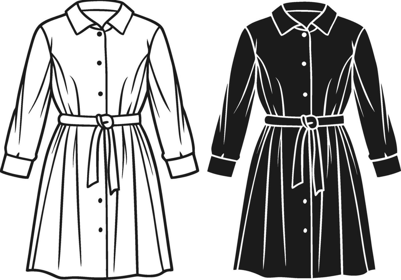 High-Low Shirt Dress Line Art vector