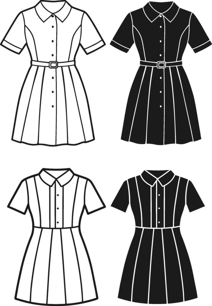 Collarless Shirt Dress Sketch Outline vector