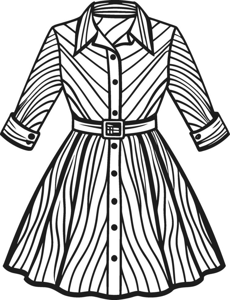 Structured Shirt Dress Line Art Design vector