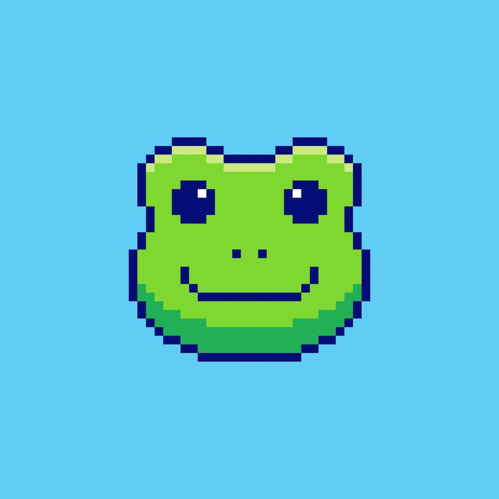 Pixel art Cute Frog Face game asset design vector