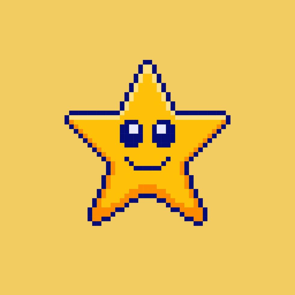 Pixel art Cute Smiling Star game asset design vector