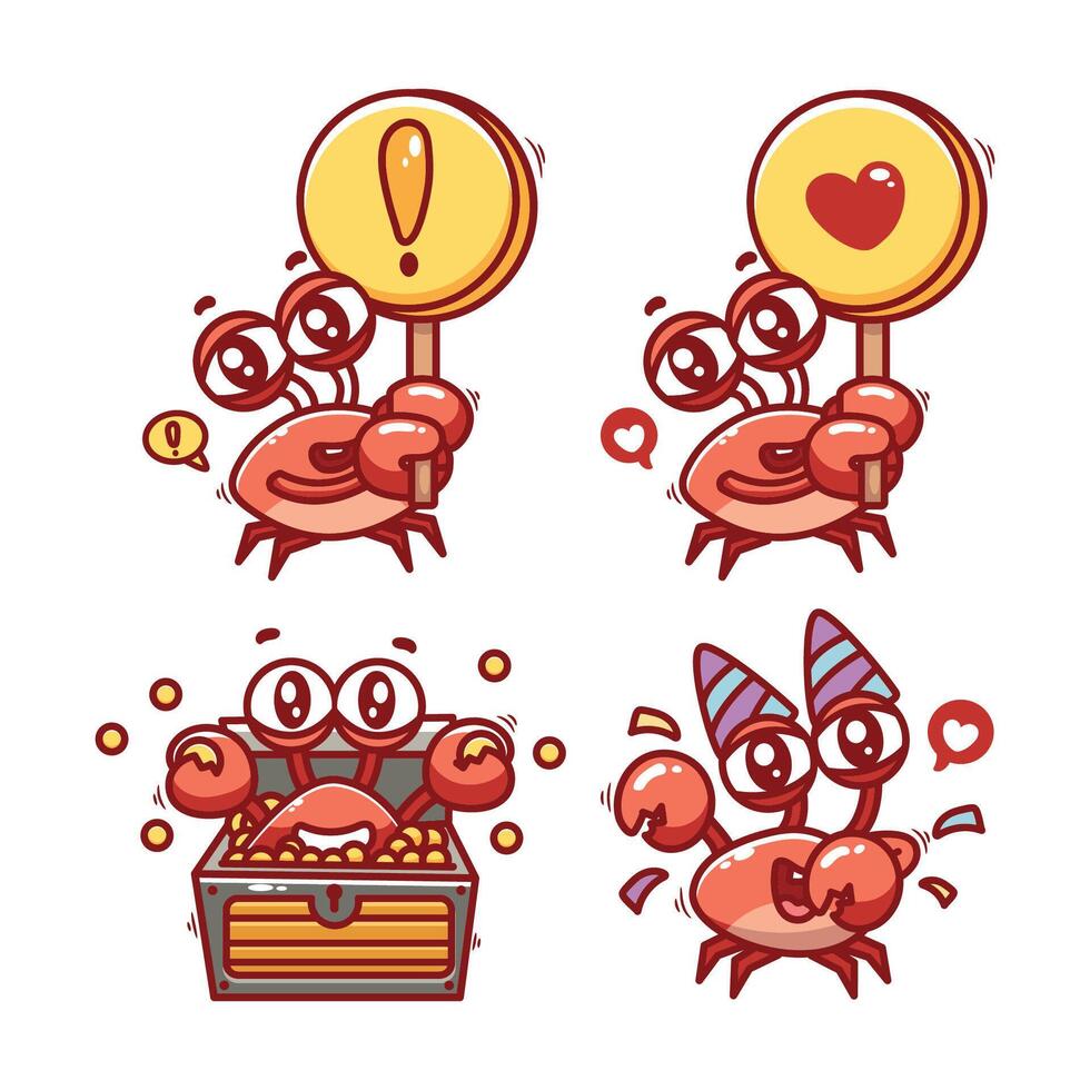 Set of cute funny cartoon crabs with different emotions. illustration. vector
