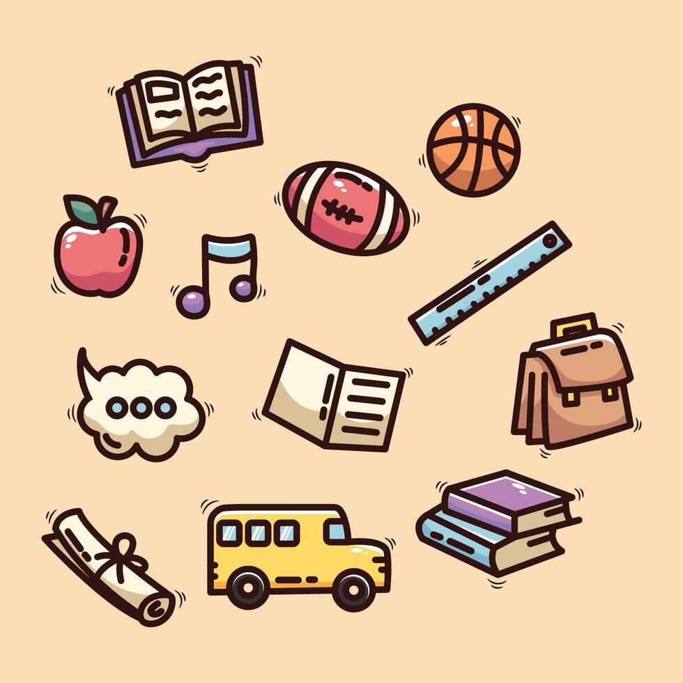 School and education doodle icons set, illustration vector