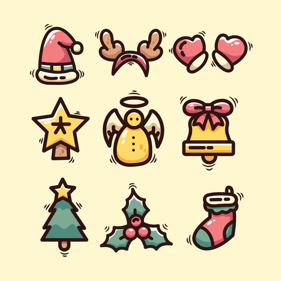 set icon Christmas illustration. Collection of cute hand drawn symbols. vector
