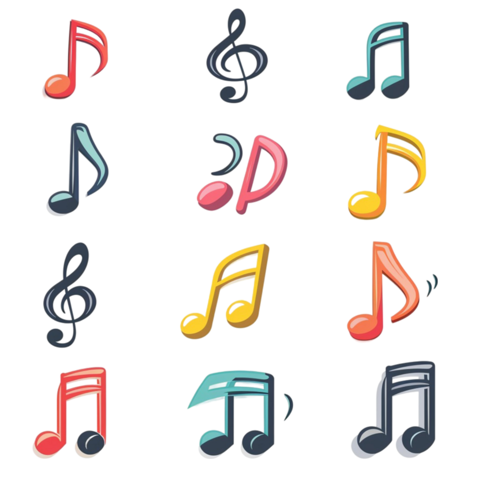 Colorful Music Notes With Glitch Effect png