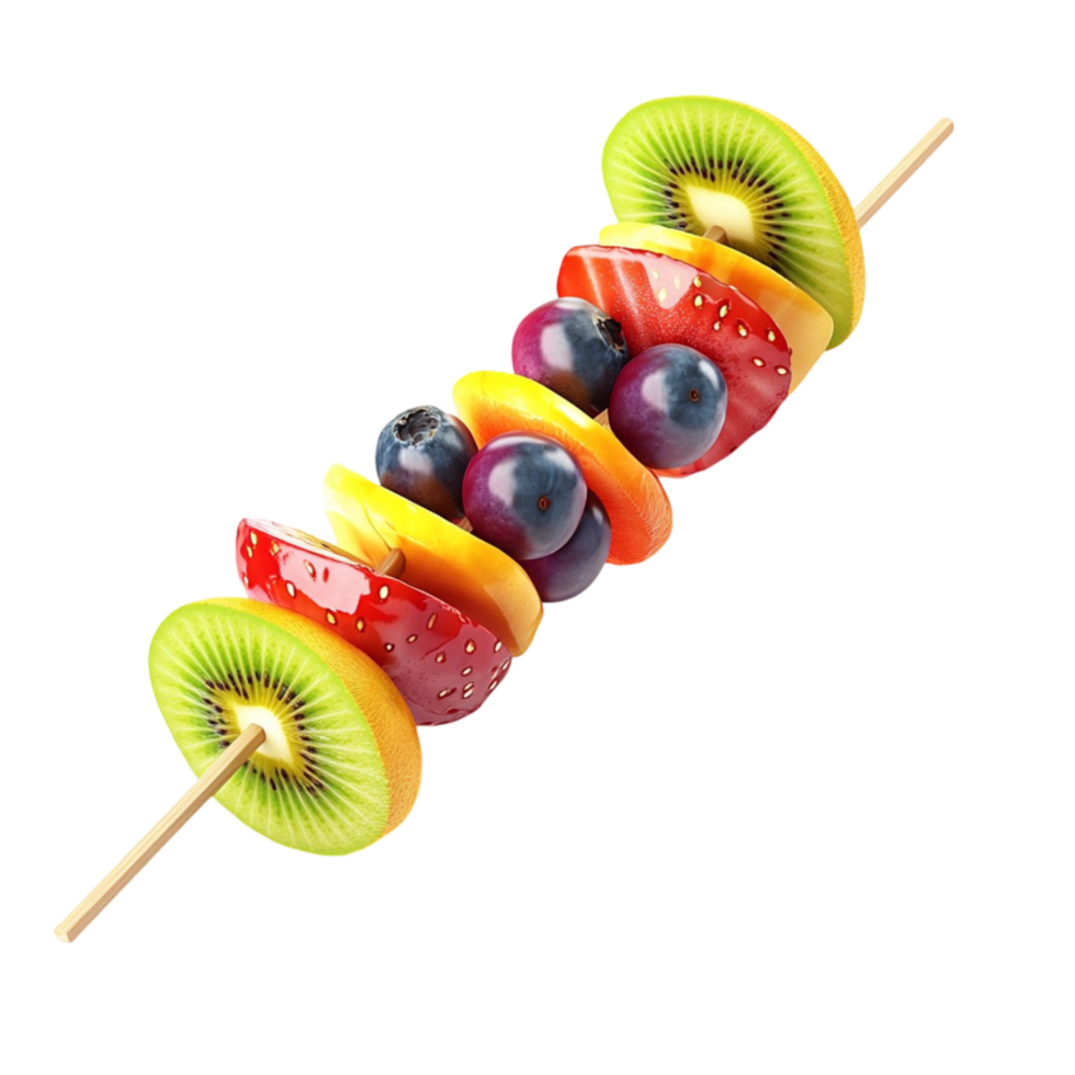 Colorful Mixed Fruit Skewers Clipart on Wooden Sticks png