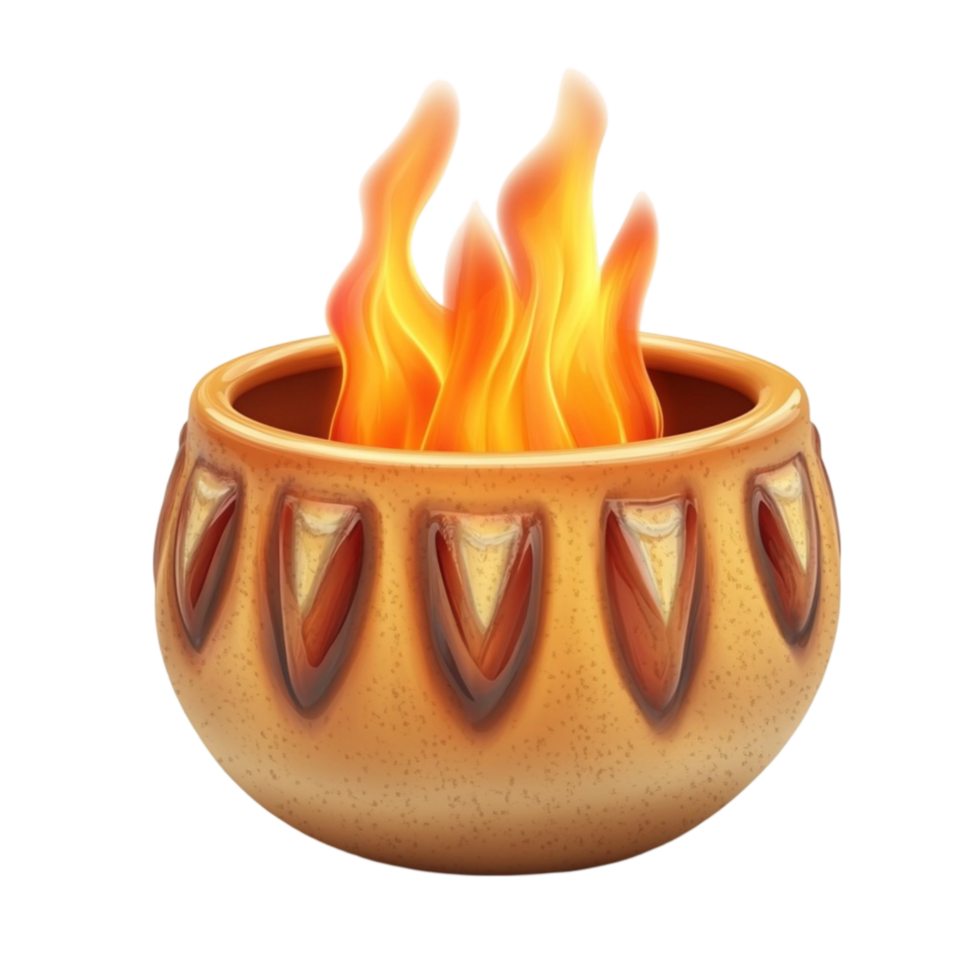 Fire Flame in Orange Clay Pot png