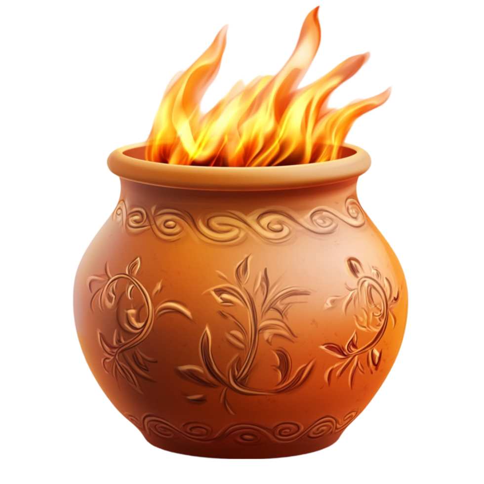 Clay Pot with Orange Color and Fire png