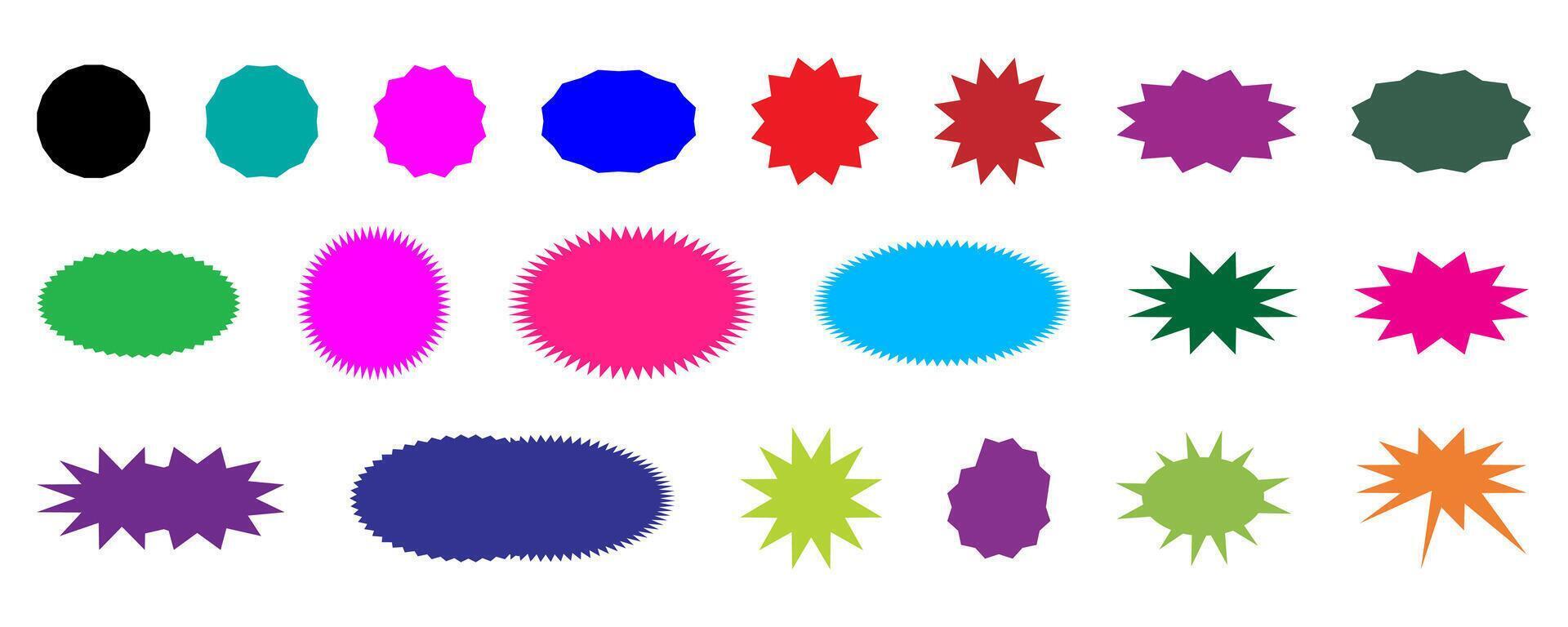 Sticker starburst shape sale price tag. Vintage banner badge star. Sunburst badges colored stickers. vector