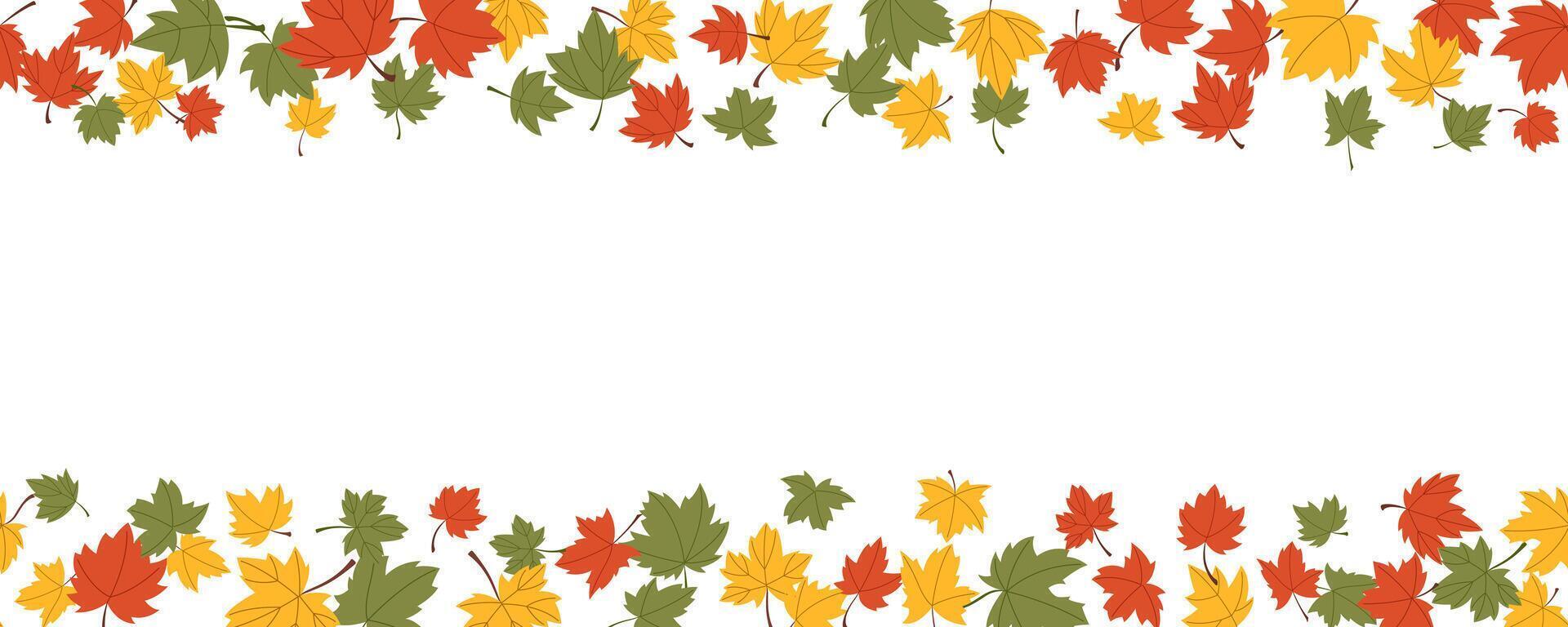 maple leaves flat style float decoration frame banner. fall and autumn leaves flying background vector