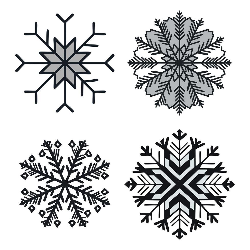 Snowflake design. Snowflakes silhouette collection of different shape illustrations. vector