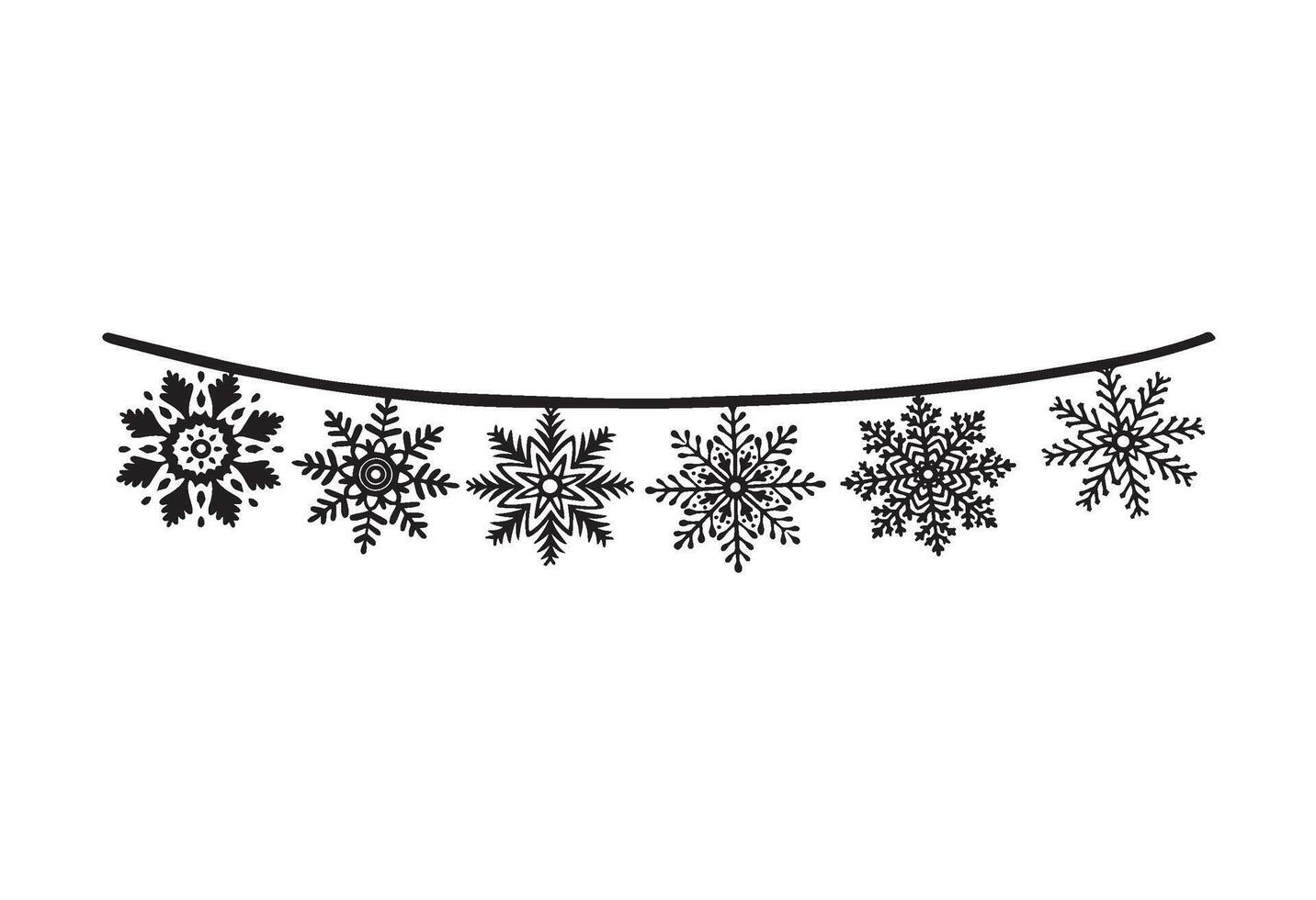 Garlande of snowflakes. graphic illustration for Christmas and New Year decorations. Ice stars for winter holiday wrapping design. Isolated clipart for web design, card, print, showcase, sale. vector