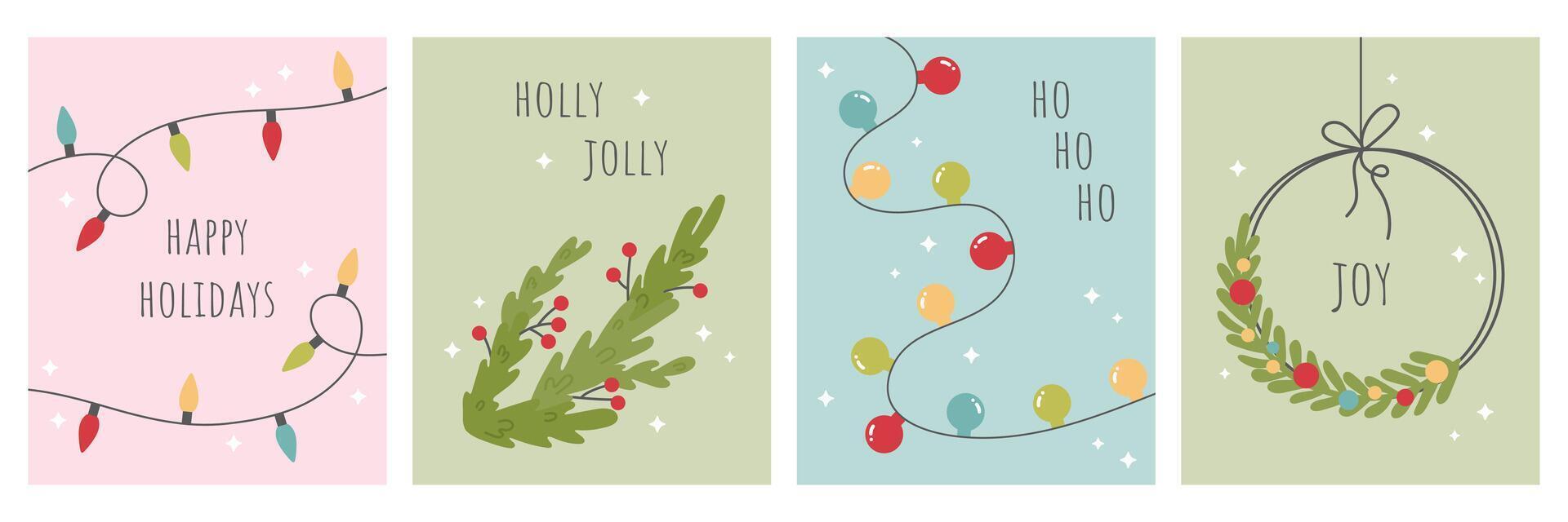 Set of Christmas and Happy New Year cards vector