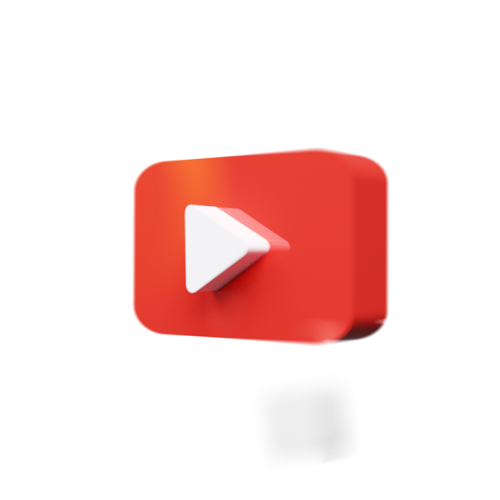 vicino su 3d rendere di Youtube logo con brillante rosso e bianca design png