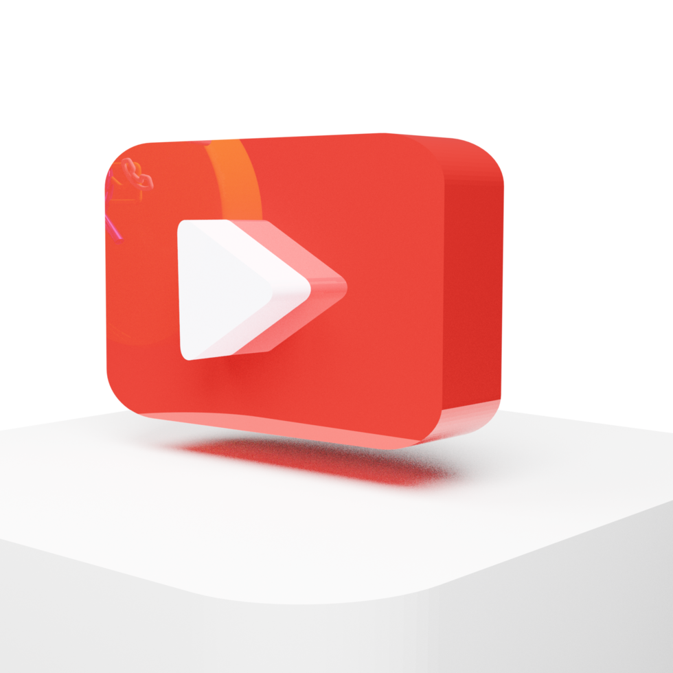 Modern 3D YouTube Logo Render with Realistic Shadows and Reflections png