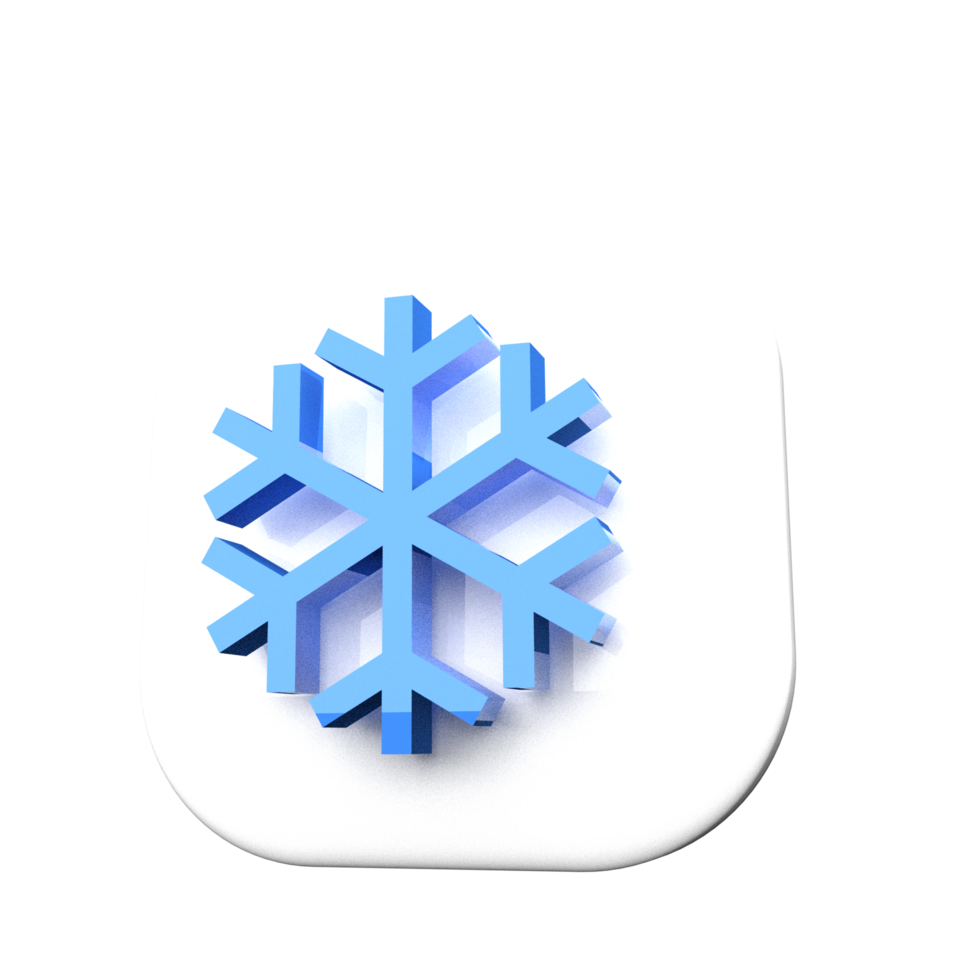 Snow flake icon blue and white 3d render png
