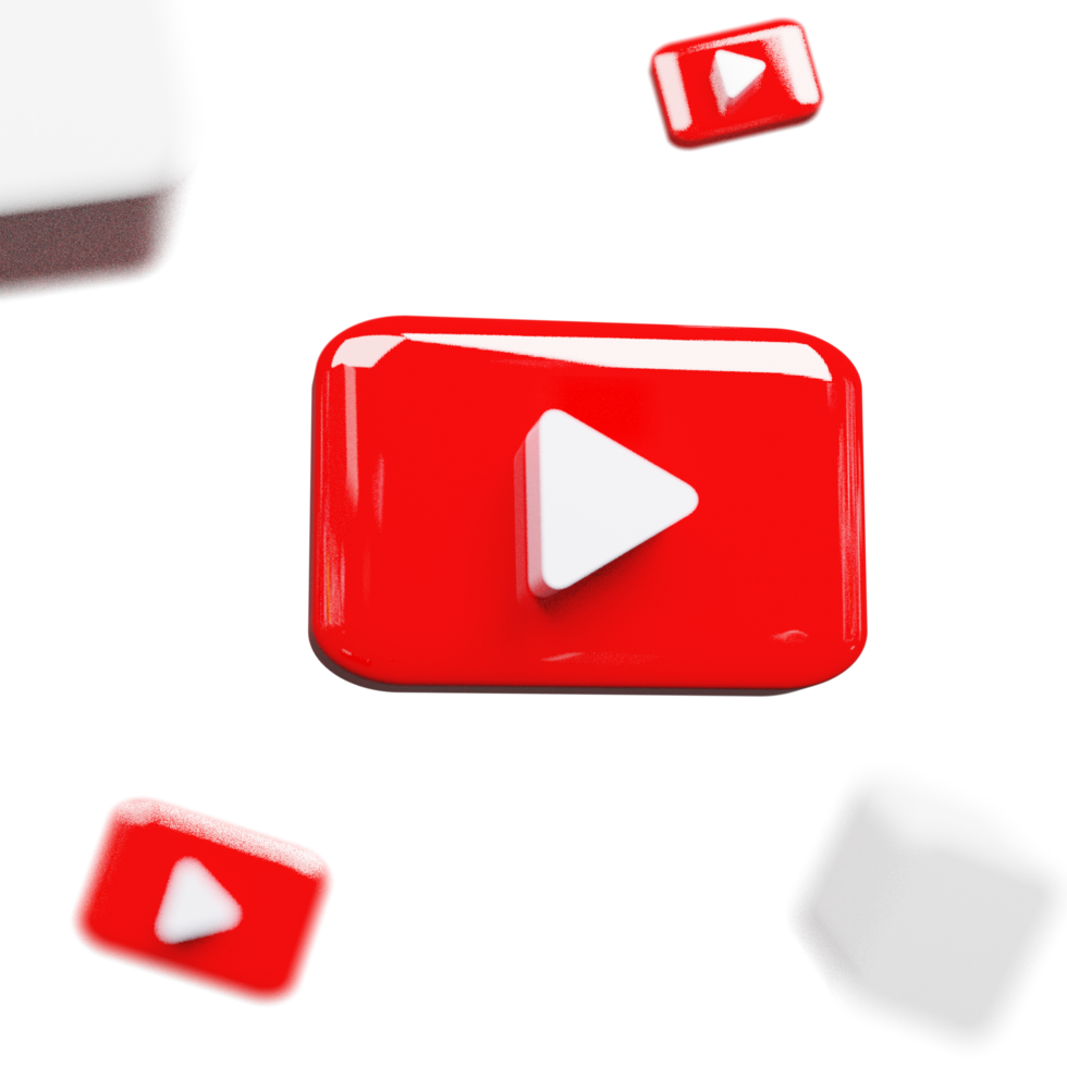 Elegant 3D YouTube Play Button in Metallic Style png