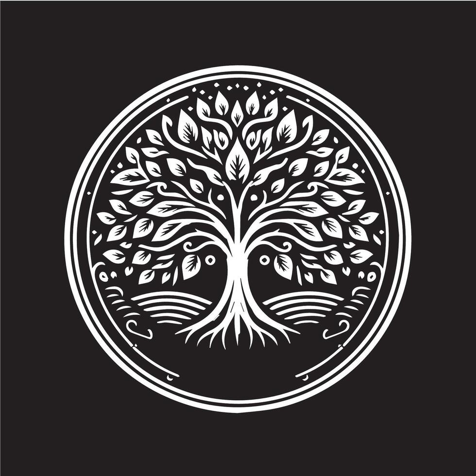 A white tree logo on a black background vector