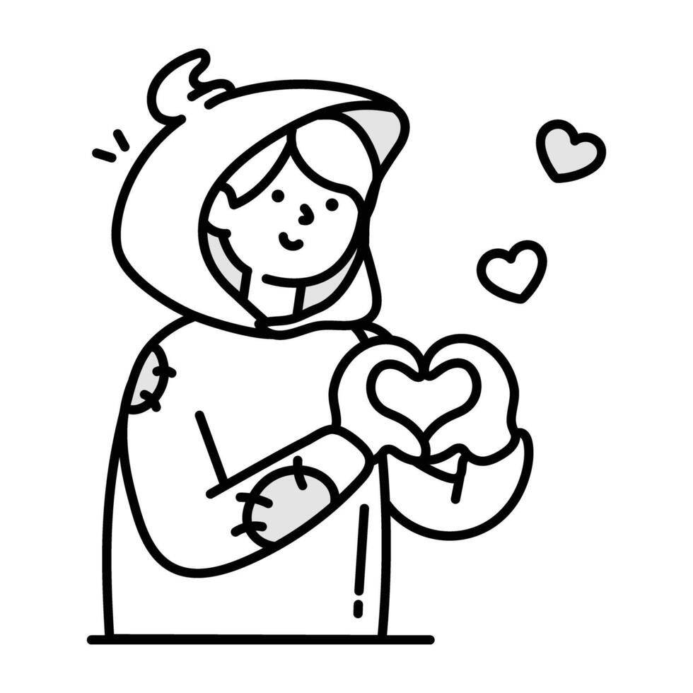 A character making heart, doodle style icon vector