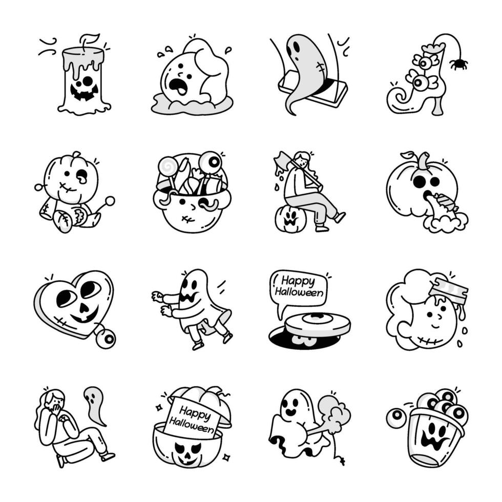 Bundle of Halloween Theme Doodle Icons vector