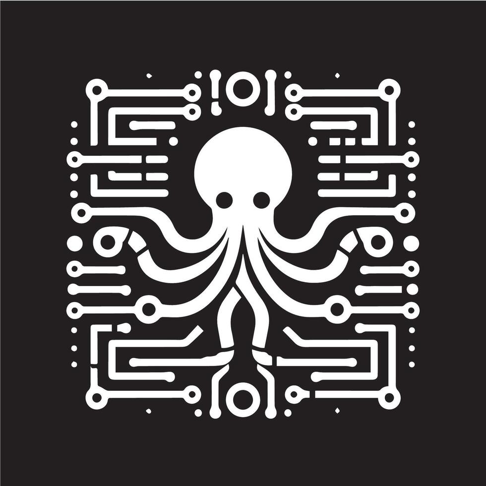 Octopus logo with a circuit board background vector