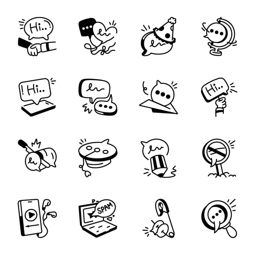 Set of Communication Hand Drawn Icons vector