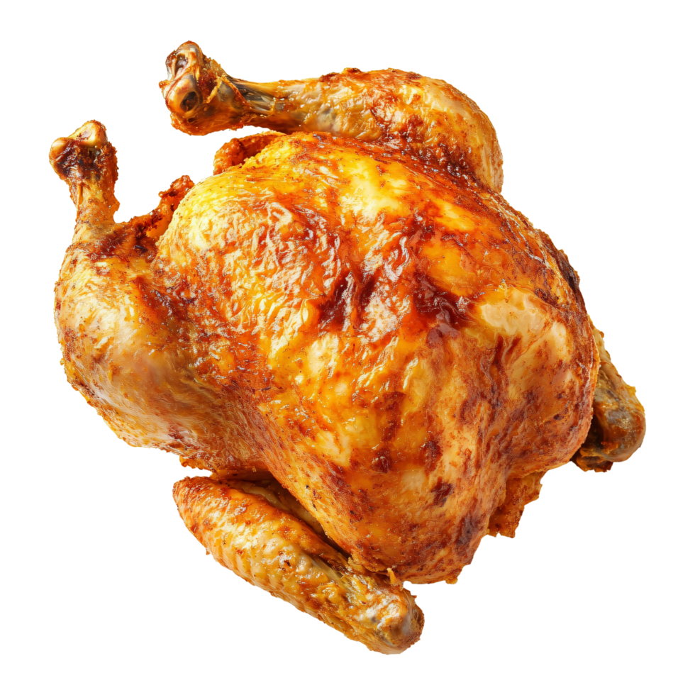 Roasted whole fried crispy chicken isolated on transparent background png