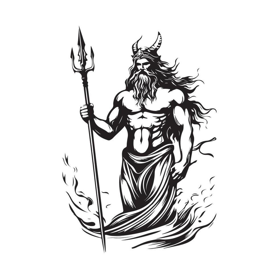 Poseidon Ancient Greek God Sea Trident Stock image isolated on white background vector