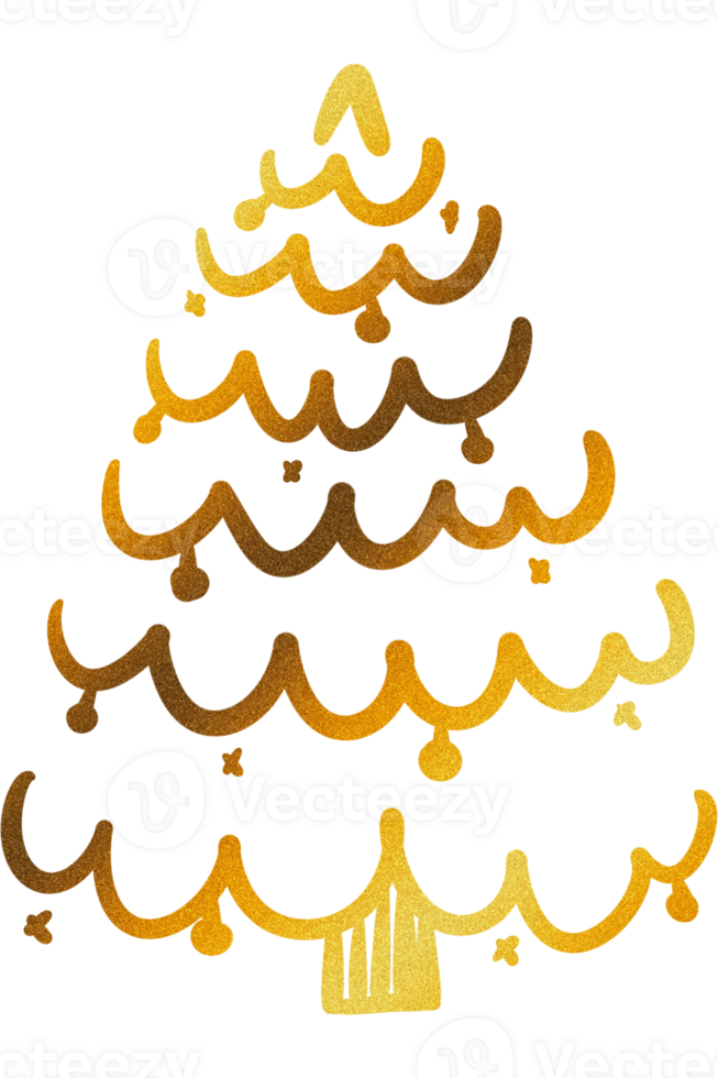 Gold glitter wave line with Christmas tree png