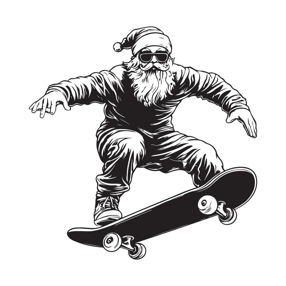 Silhouette Santa Claus Riding Skateboard stock image isolated on white background vector