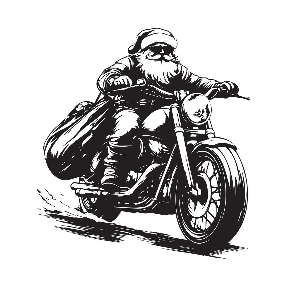 Santa Riding Christmas Motorcycle Stock Images isolated on white background. vector