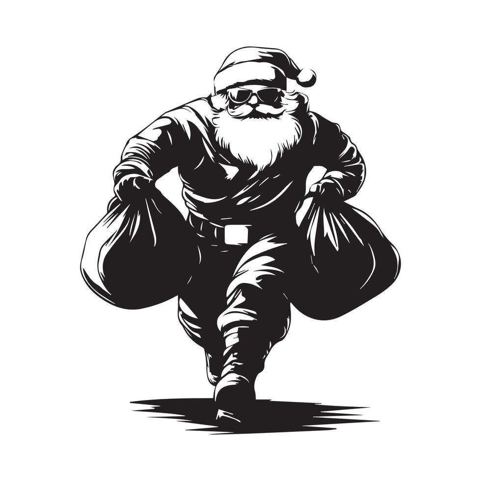 Black and white Santa Claus Walking with Full Bag Stock image isolated on white background vector