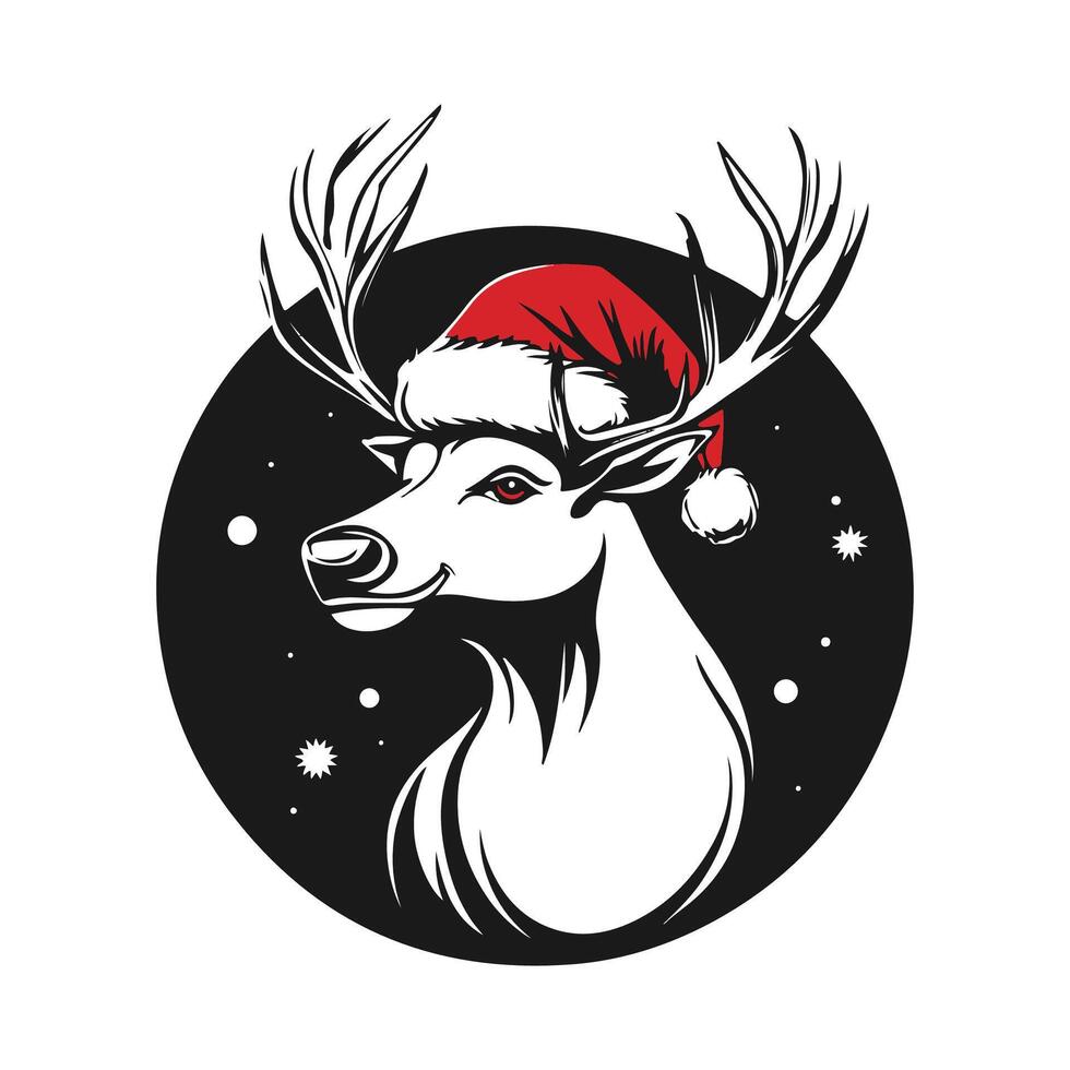 Cartoon Christmas Reindeer in Santa Hat Stock image isolated on white background vector