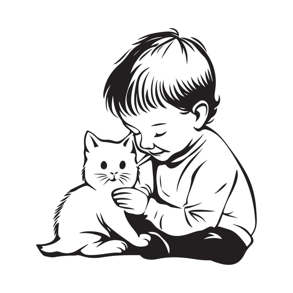 Children playing with a cat isolated on a white background vector