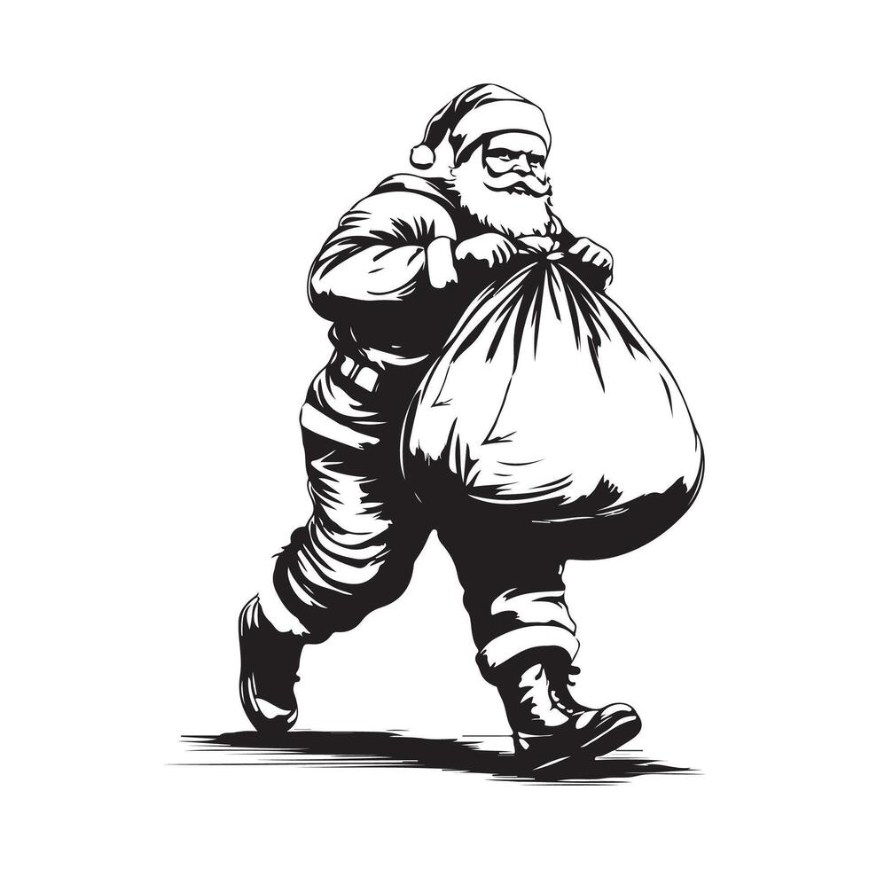 Santa Claus Walking with Full Bag Stock image isolated on white background vector