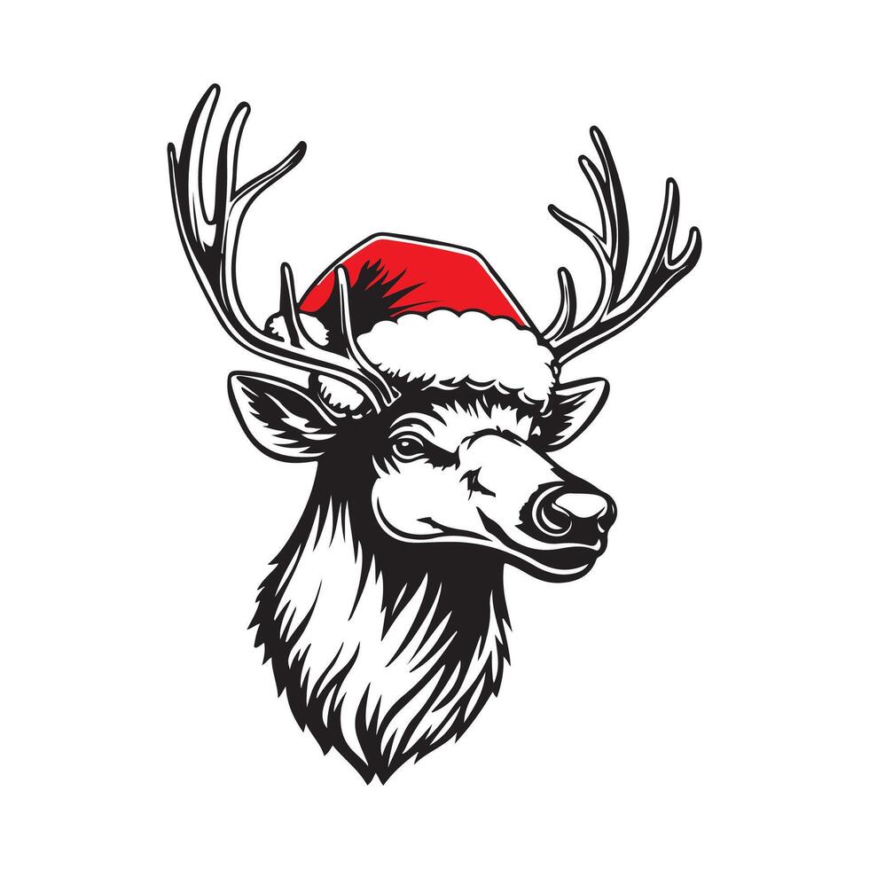 Cute Christmas Reindeer in Santa Hat Stock image isolated on white background vector