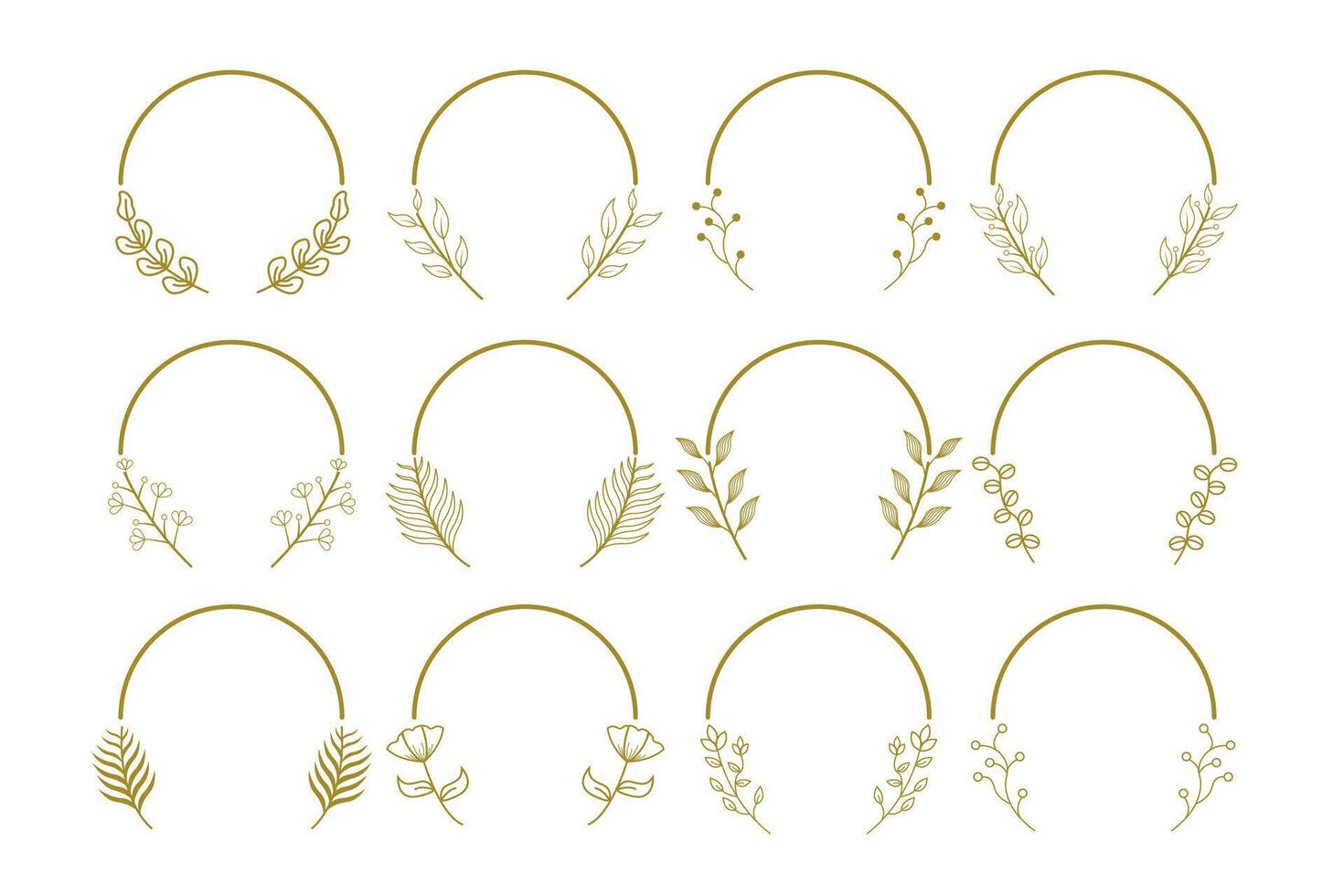 Golden floral wreath set vector