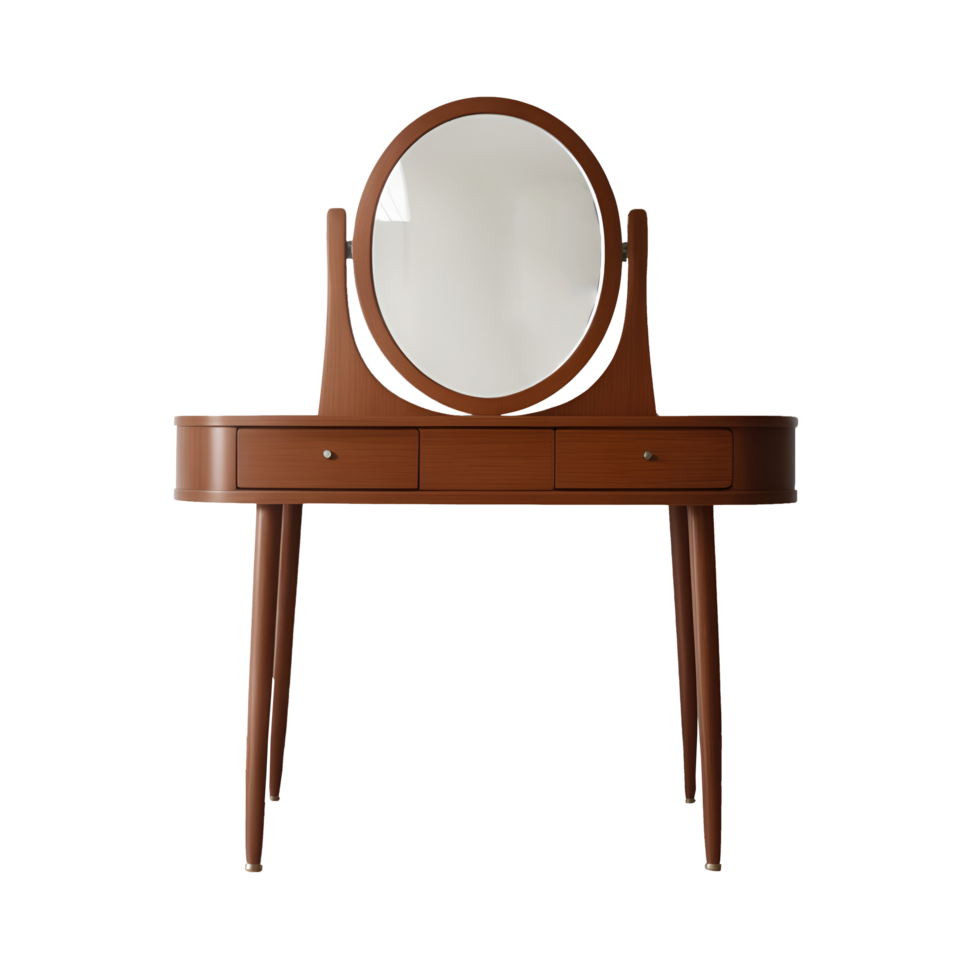 A small vanity table with a mirror and a wooden stand png
