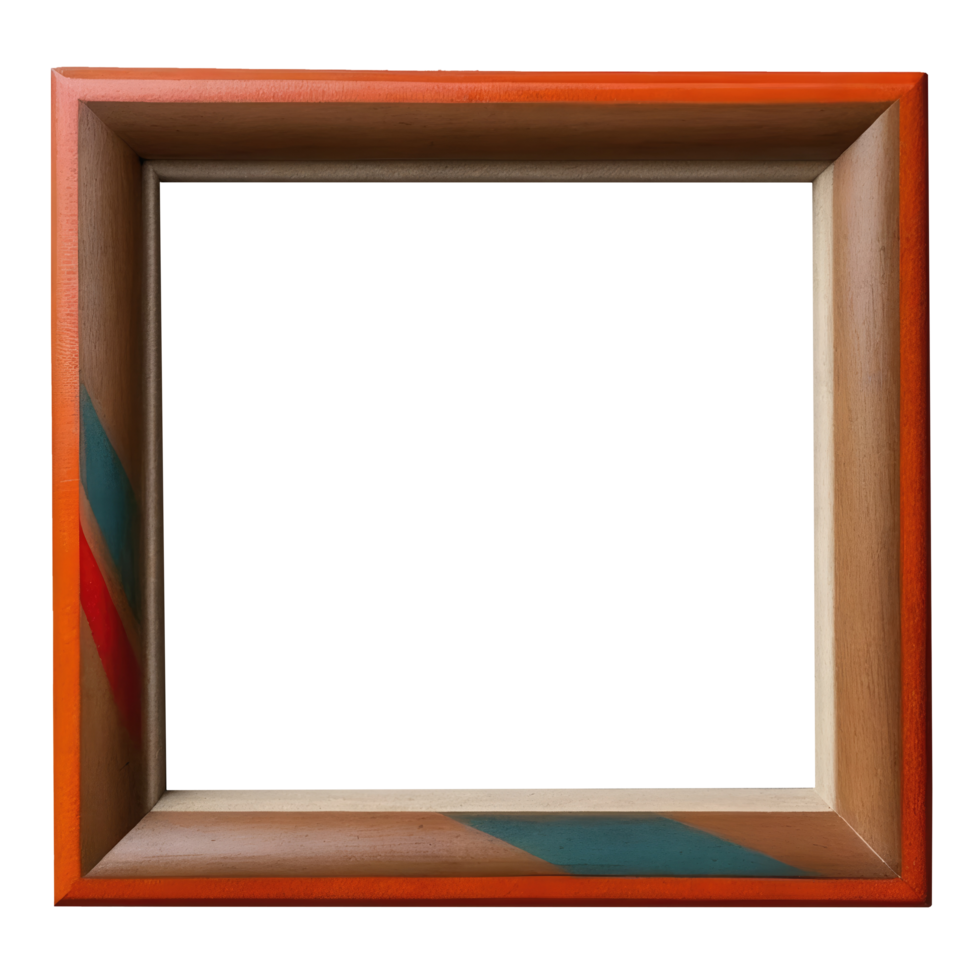 An empty wooden frame with a colorful stripe pattern png